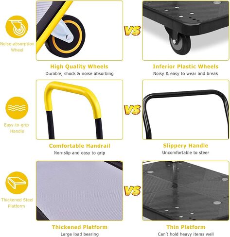 S AFSTAR Folding Push Cart Dolly, Rolling Platform Cart for Garage Warehouse, Portable Flatbed Cart with Non-Slip Swivel Casters (330Lbs Load-Bearing Capacity, Yellow) in Saudi Arabia