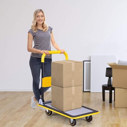 S AFSTAR Folding Push Cart Dolly, Rolling Platform Cart for Garage Warehouse, Portable Flatbed Cart with Non-Slip Swivel Casters (330Lbs Load-Bearing Capacity, Yellow) in Saudi Arabia