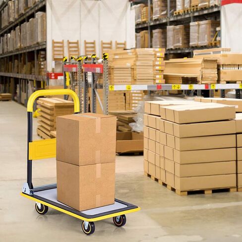 S AFSTAR Folding Push Cart Dolly, Rolling Platform Cart for Garage Warehouse, Portable Flatbed Cart with Non-Slip Swivel Casters (330Lbs Load-Bearing Capacity, Yellow) in Saudi Arabia