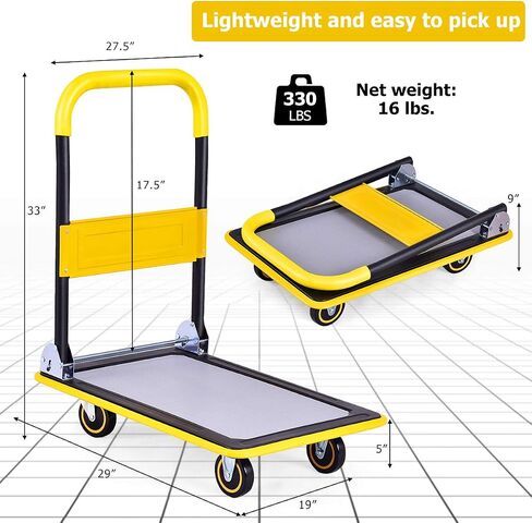 S AFSTAR Folding Push Cart Dolly, Rolling Platform Cart for Garage Warehouse, Portable Flatbed Cart with Non-Slip Swivel Casters (330Lbs Load-Bearing Capacity, Yellow) in Saudi Arabia