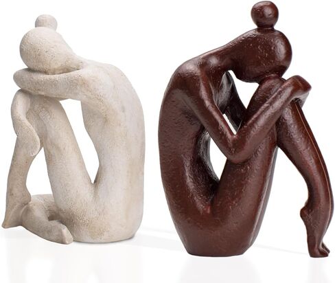 Decorative Bookends for Shelves, Unique Book Ends for Home Office Decor, Meditation Girl Statue Book Stopper for Bookshelf Decor, Modern Abstract Aesthetic Decoration White & Brown in Saudi Arabia