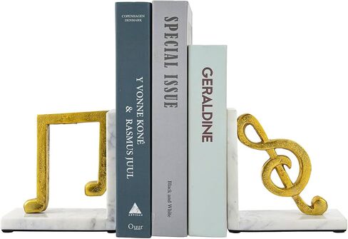 MyGift Tabletop Decorative Bookends, Elegant Brown Resin L-Shaped Desktop Book End Holders with Sculpted Musical Notes, 2 Piece Set in Saudi Arabia