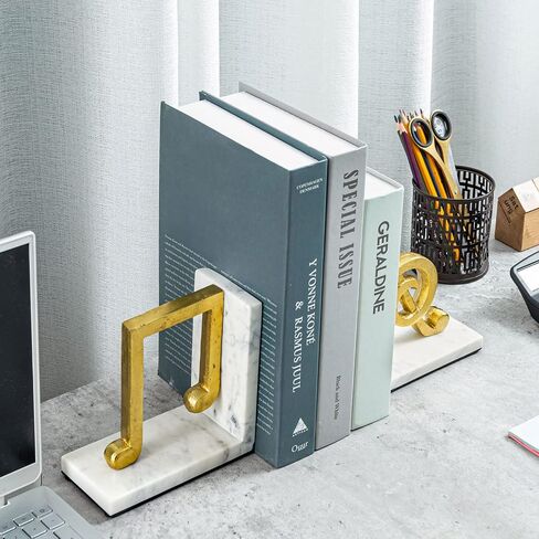 MyGift Tabletop Decorative Bookends, Elegant Brown Resin L-Shaped Desktop Book End Holders with Sculpted Musical Notes, 2 Piece Set in Saudi Arabia