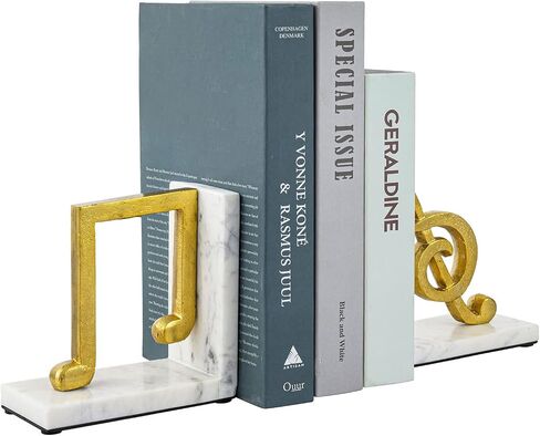 MyGift Tabletop Decorative Bookends, Elegant Brown Resin L-Shaped Desktop Book End Holders with Sculpted Musical Notes, 2 Piece Set in Saudi Arabia