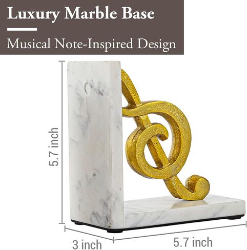 MyGift Tabletop Decorative Bookends, Elegant Brown Resin L-Shaped Desktop Book End Holders with Sculpted Musical Notes, 2 Piece Set in Saudi Arabia