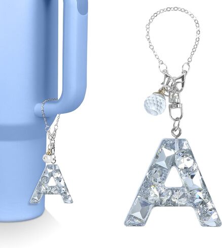 Vmini Tumbler Accessories Compatible with Stanley Tumbler with Handle, Water Bottle Chain for Stanley Cup 40oz with Bling Letter & Glitter Charm, Cute Letter for Stanley Cup Accessories in Saudi Arabia