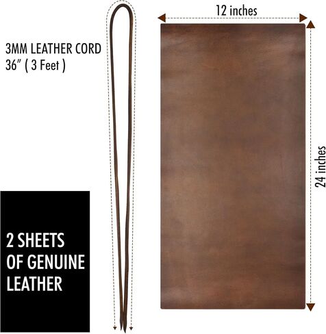Genuine Leather Sheets for Crafts | 4 Sheets | Leather Crafting Sheet Leatherworking Arts | Leather Sheet for Craft 12" x 12" + 36" Leather Cord | Leather pieces (12 x 12 inches) in Saudi Arabia