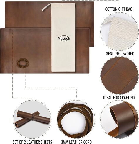 Genuine Leather Sheets for Crafts | 4 Sheets | Leather Crafting Sheet Leatherworking Arts | Leather Sheet for Craft 12" x 12" + 36" Leather Cord | Leather pieces (12 x 12 inches) in Saudi Arabia
