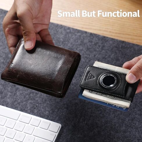 Leather Money Clip for Men with Airtag Holder & Elastic Band, Strong Magnetic, Leather Card & Cash Holder for Men (Black) in Saudi Arabia