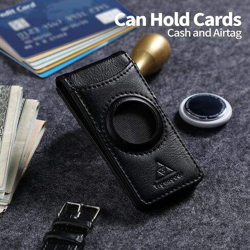Leather Money Clip for Men with Airtag Holder & Elastic Band, Strong Magnetic, Leather Card & Cash Holder for Men (Black) in Saudi Arabia