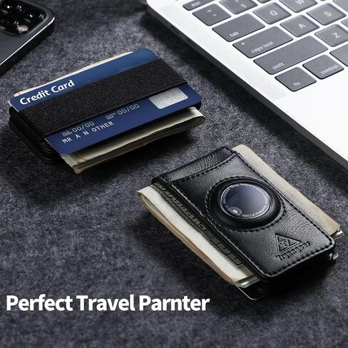 Leather Money Clip for Men with Airtag Holder & Elastic Band, Strong Magnetic, Leather Card & Cash Holder for Men (Black) in Saudi Arabia