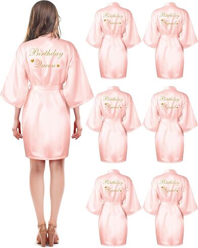 Xuhal 6 Pcs Women's Birthday Squad Robes Birthday Party Queen Spa Bathrobe Kimono Spa Robe Sleepover Party Robes Silky Gown in Saudi Arabia
