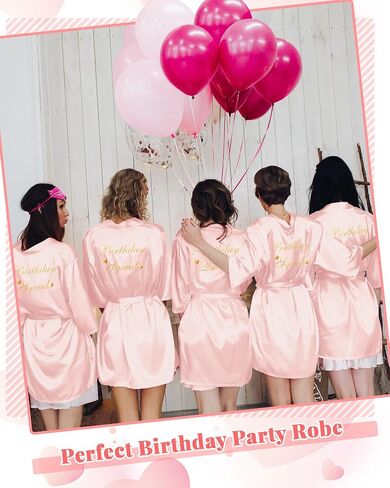 Xuhal 6 Pcs Women's Birthday Squad Robes Birthday Party Queen Spa Bathrobe Kimono Spa Robe Sleepover Party Robes Silky Gown in Saudi Arabia