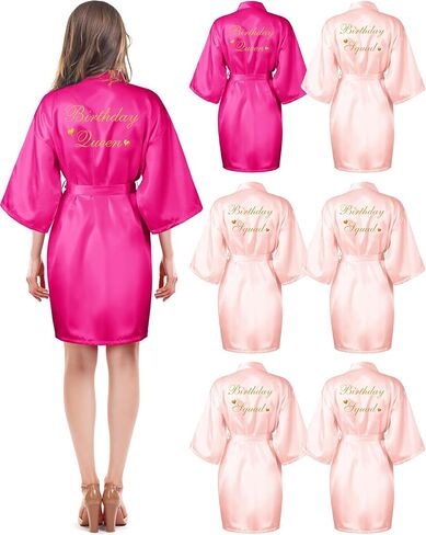 Xuhal 6 Pcs Women's Birthday Squad Robes Birthday Party Queen Spa Bathrobe Kimono Spa Robe Sleepover Party Robes Silky Gown in Saudi Arabia