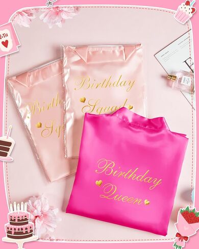Xuhal 6 Pcs Women's Birthday Squad Robes Birthday Party Queen Spa Bathrobe Kimono Spa Robe Sleepover Party Robes Silky Gown in Saudi Arabia