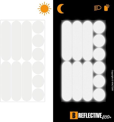 B REFLECTIVE Éco Multi، مجموعة 12 ملصقات عاكسة للضوء، أمان عالي الرؤية ليلاً، لاصق عالمي للدراجة/عربة الأطفال/العربات التي تجرها الدواب/الخوذة/الدراجة النارية/السكوتر/الألعاب، أسود in Kuwait