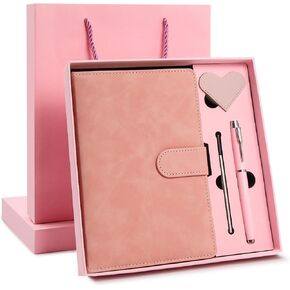 Leather Notebook Gift Set - A5 Hardcover Journal with Pen & 6 Heart Bookmarks, Gift Box + Bag (Pink) in Saudi Arabia