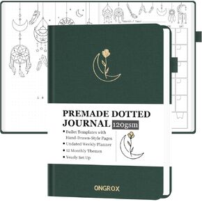 Premade Bullet Style Notebook with Hand-Drawn Pages, Dotted Journal with Unique Pre-Made Bullet Templates, Undated Planner with Weekly Spreads & Monthly Themes, 12 Months, A5 Linen Hardcover in Saudi Arabia