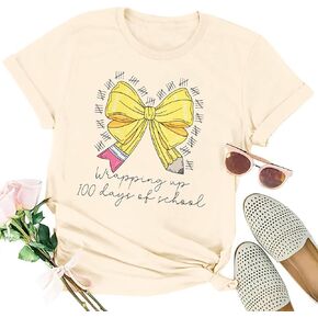 MYHALF 100 Days of School Shirt Women Happy 100th Day of School Shirts Teacher T-Shirt Graphic Tees in Kuwait