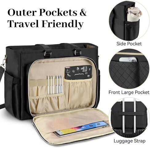 Teacher Tote Bag for Women,Multi-Pocket Laptop & Nurse Work Bag with Cup Holder,Structured Business Briefcase Computer Purse in Kuwait