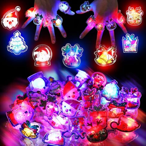 TUWUNA Christmas Party Favors 24 Pcs Glitter Christmas LED Light Up Rings Glowing Finger Rings Toys for Party Supplies Classroom Prizes Pinata Goodie Bag Stocking Stuffers Gifts in Saudi Arabia
