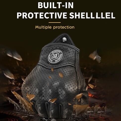 Classic Vintage Perforation Leather Motorcycle Gloves Half Finger Protected Moto Motocross Racing Glove Fingerless Summer Black in Saudi Arabia