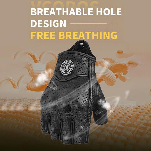 Classic Vintage Perforation Leather Motorcycle Gloves Half Finger Protected Moto Motocross Racing Glove Fingerless Summer Black in Saudi Arabia