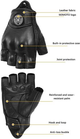 Classic Vintage Perforation Leather Motorcycle Gloves Half Finger Protected Moto Motocross Racing Glove Fingerless Summer Black in Saudi Arabia