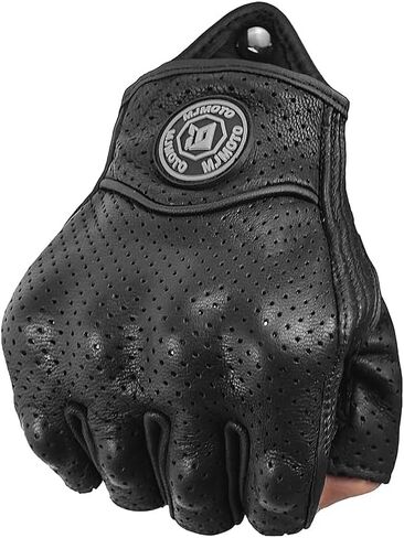 Classic Vintage Perforation Leather Motorcycle Gloves Half Finger Protected Moto Motocross Racing Glove Fingerless Summer Black in Saudi Arabia