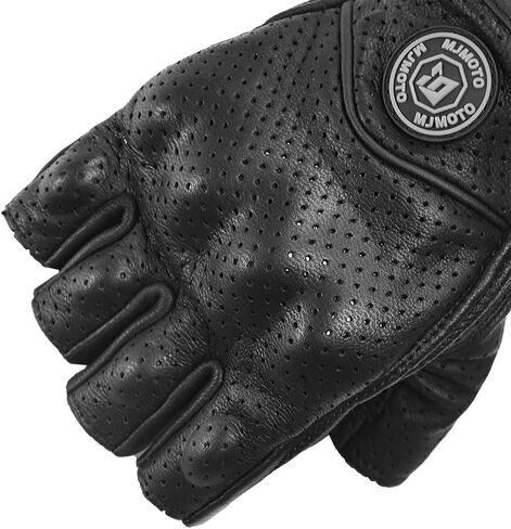 Classic Vintage Perforation Leather Motorcycle Gloves Half Finger Protected Moto Motocross Racing Glove Fingerless Summer Black in Saudi Arabia