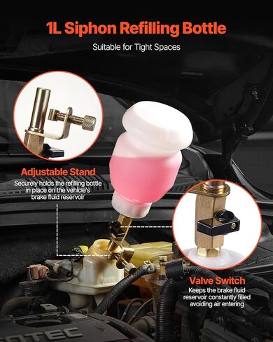 VEVOR Brake Bleeder Kit, 3L Brake Fluid Extractor with 1L Siphon Refilling Bottle & 13 Hose Connectors, Complete Brake Fluid Bleeder Kit with Extended Silicone Hose & Handle, Fit for Most Vehicles in Saudi Arabia