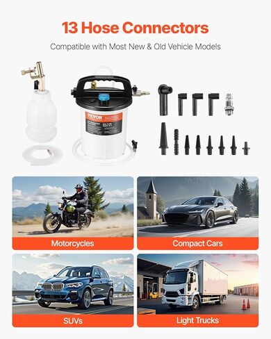 VEVOR Brake Bleeder Kit, 3L Brake Fluid Extractor with 1L Siphon Refilling Bottle & 13 Hose Connectors, Complete Brake Fluid Bleeder Kit with Extended Silicone Hose & Handle, Fit for Most Vehicles in Saudi Arabia