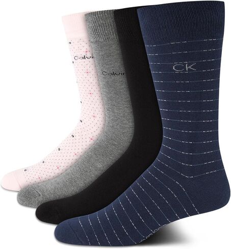 Calvin Klein Men's Dress Socks - 4 Pack Soft Cotton Blend, Striped Crew Socks - Casual Long Work Socks for Men (Sizes: 7-12) in Saudi Arabia