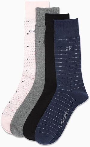 Calvin Klein Men's Dress Socks - 4 Pack Soft Cotton Blend, Striped Crew Socks - Casual Long Work Socks for Men (Sizes: 7-12) in Saudi Arabia