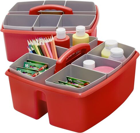 Storex Large Classroom Caddy with Cups, 13 x 11 x 6.575 Inches, Red, Case of 2 (00981U02C) in Kuwait
