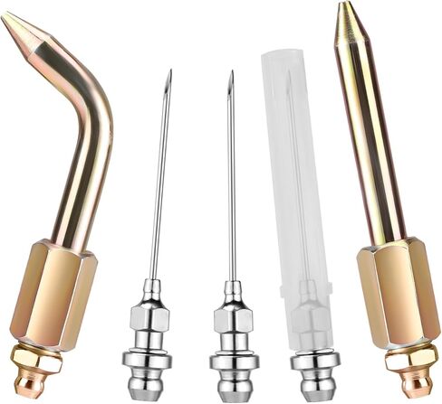 5pcs Grease Gun Needle Tip Adapter Kit, Include 1 Straight & Bend Nozzle 2 Needles 1 Grease Gun Needle Coupler Adaptor with Cover Accessories Greasing Fitting for Small Narrow Space Deep Hole in Saudi Arabia