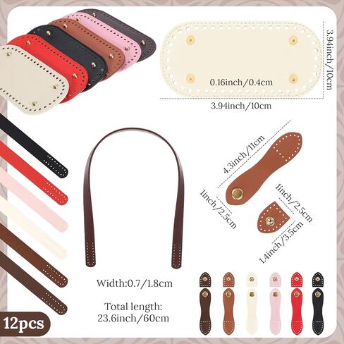 Sunnymove 24 Pcs Bag Bases for Crochet Purse Kit Include 6 Bag Bases 12 Leather Purse Straps 6 Snap Buckles for DIY Shoulder Packet Making Craft, 6 Colors in Saudi Arabia