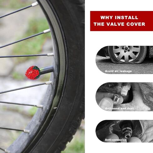 4 PCS Strawberry Car Tire Valve Stem Caps, Bling Attractive Dustproof Wheel Tire Valve Covers, Handmade Crystal Rhinestone Stem Air Caps for Car SUV Truck Bike Motorcycle (Red) in Saudi Arabia