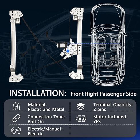 741-431 منظم نافذة الطاقة مع محرك أمامي يمين الركاب متوافق مع Ford F-150 2004 2005 2006 2007 2008 (كابينة ممتدة فقط)، استبدل OE 4L3Z1823200BA، 4L3Z1823200CA in Kuwait