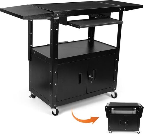 Mobile AV Cart with Locking Cabinet Projector Cart with Pullout Keyboard Tray & Cord Management for Computer Laptop Projector Printer in Saudi Arabia