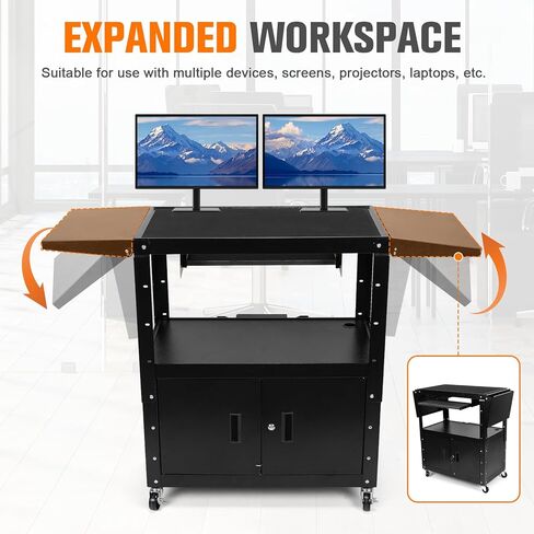 Mobile AV Cart with Locking Cabinet Projector Cart with Pullout Keyboard Tray & Cord Management for Computer Laptop Projector Printer in Saudi Arabia