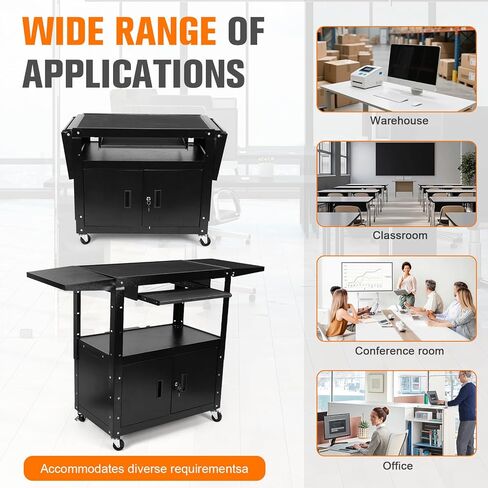 Mobile AV Cart with Locking Cabinet Projector Cart with Pullout Keyboard Tray & Cord Management for Computer Laptop Projector Printer in Saudi Arabia