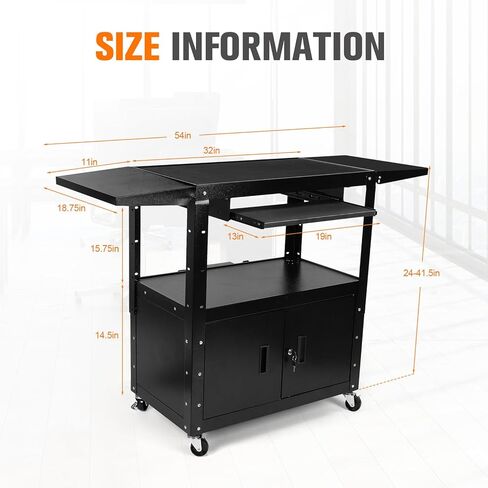 Mobile AV Cart with Locking Cabinet Projector Cart with Pullout Keyboard Tray & Cord Management for Computer Laptop Projector Printer in Saudi Arabia