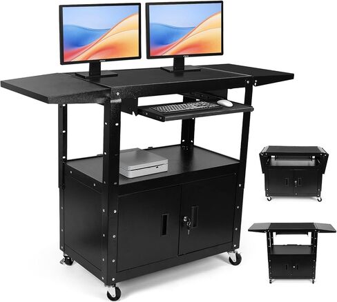 Mobile AV Cart with Locking Cabinet Projector Cart with Pullout Keyboard Tray & Cord Management for Computer Laptop Projector Printer in Saudi Arabia