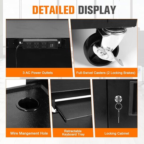 Mobile AV Cart with Locking Cabinet Projector Cart with Pullout Keyboard Tray & Cord Management for Computer Laptop Projector Printer in Saudi Arabia