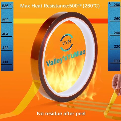 Valley'sYuMiao 9Rolls×10mm×108fts, Heat Tape for Sublimation, Heat Transfer Tape, Heat Resistant Tape, No Residue, Polyimide, Total Length 972fts, Max 260℃ in Saudi Arabia