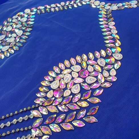 Handmade Rhinestone Beads Deep V Applique Crystal Patches for Wedding Dress in Kuwait