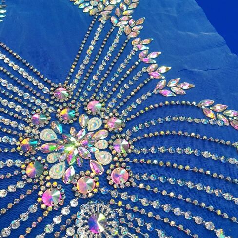 Handmade Rhinestone Beads Deep V Applique Crystal Patches for Wedding Dress in Kuwait