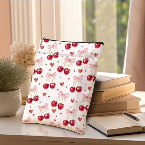 Pink Bows Cherries Book Lovers Gifts,Preppy Stuff Bows Book Sleeve, Books Covers for Paperbacks with Zipper Front Pocket Bookish Accessories Cherries Decoration Gifts for Women Girls Friendship in Saudi Arabia