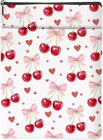 Pink Bows Cherries Book Lovers Gifts,Preppy Stuff Bows Book Sleeve, Books Covers for Paperbacks with Zipper Front Pocket Bookish Accessories Cherries Decoration Gifts for Women Girls Friendship in Saudi Arabia
